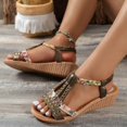 thumbnail image 2 of Domuza Women Casual Bohemian Beach Sandals Orthopedic Wedge Sandals Ankle Strap Flip Flops Open Toe Jeweled Flat Sandals Brown 9（EU-42）, 2 of 6