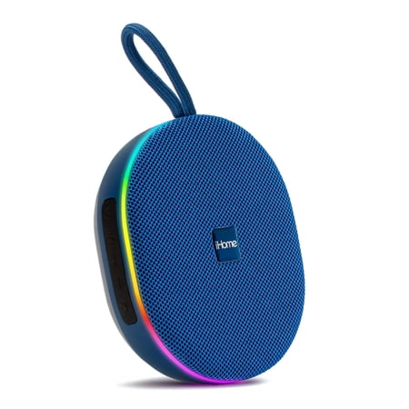 iHome Venture Portable Bluetooth Speaker, Water Resistant, Carry Strap, RGB Lights, TWS Pairing, Rechargeable Battery
