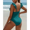 thumbnail image 4 of Charmo Ruffle One Piece Swimsuit Women V Neck Ruched Tummy Control Bathing Suits, 4 of 7
