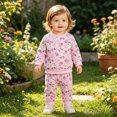 thumbnail image 2 of TOWED22 Toddler Girl Fall Winter Outfits Ruffle Sweatshirt and Flare Pants Clothes Set Baby Girls Long Sleeve Sweatsuits,Pink,6-12 M, 2 of 9