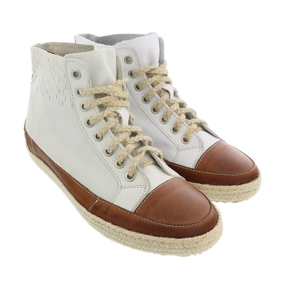 Daniela Fargion Tan White Leather Espadrille High Top Sneakers-11 for Womens