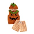 thumbnail image 4 of Gunia Baby Pumpkin Outfit Boys Halloween Outfit Toddler Hooded Sleeveless Vest Plaid Shorts 2 Piece Clothes,Size 0-5 Years, 4 of 7