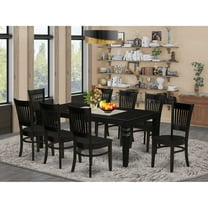East West Furniture LGVA9-BLK-W 9-Piece dining set-8kitchen chair with Slatted Back and wooden seat-A mid-century Butterfly Leaf dining table with Rectangular Top and 4 Legs- Black Finish