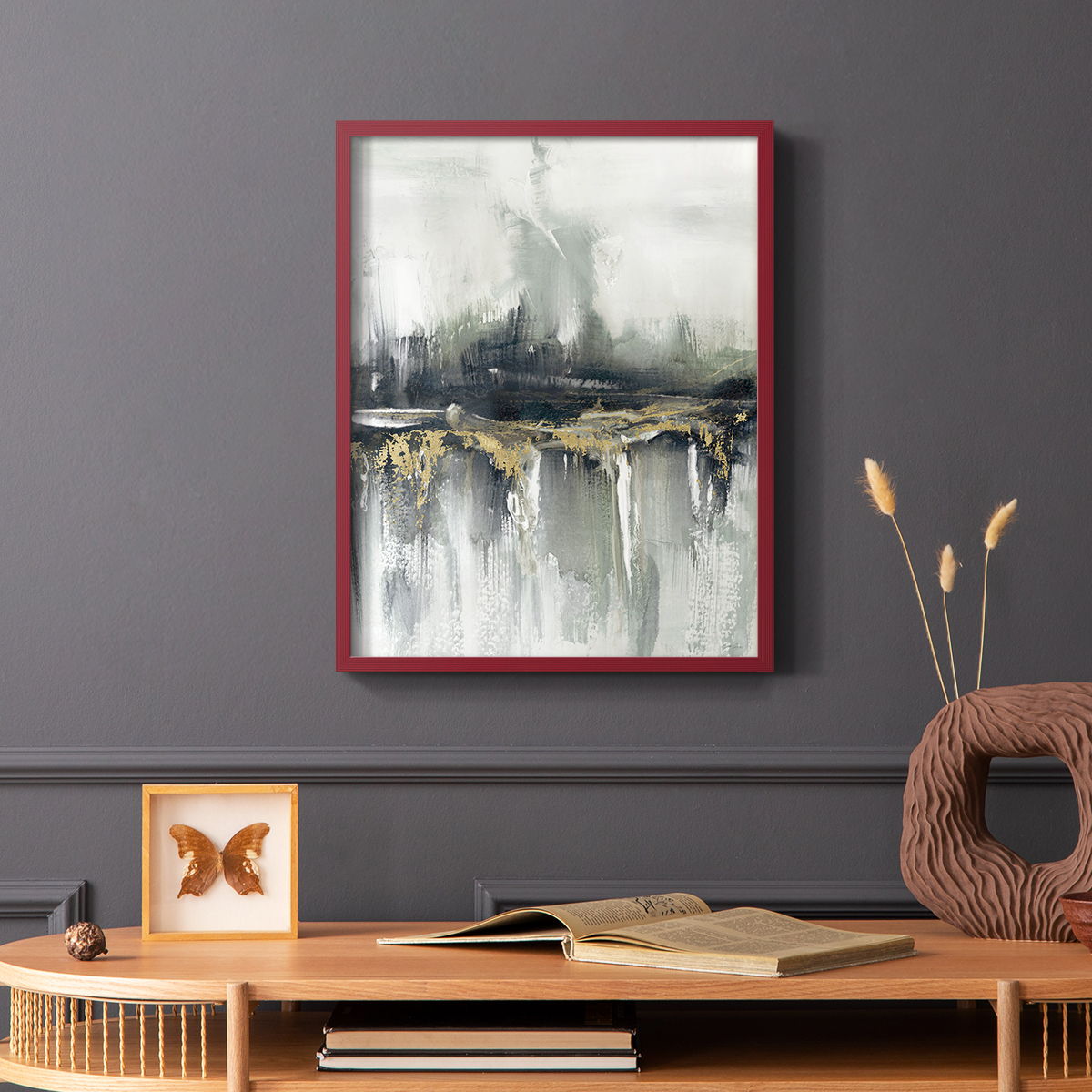 Indyscape and Gold in Red Solid Wood 11 x 14 Framed Print