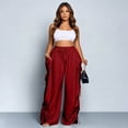 thumbnail image 4 of Women's Summer High Waist Wide Leg Pants Solid Color Pleated Drawstring Waist Casual Loose Trousers with Pockets, 2XL, 4 of 4