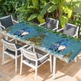 thumbnail image 2 of Blue Teal Gnomes Christmas Table Cloths for 8 Foot Rectangle Tables, Xmas Tree Balls Snowflake Patio Waterproof Elastic Fitted Tablecloths, Washable Rectangular Table Cover for Camping, 2 of 8