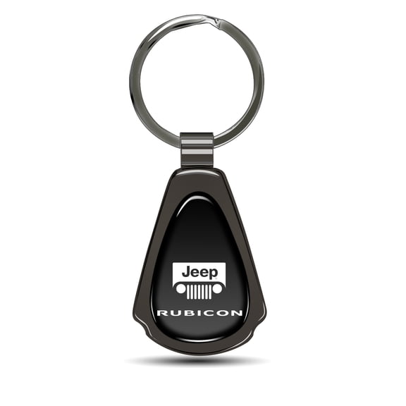 Jeep Rubicon Wrangler Black Dome Dark Gunmetal Metal Teardrop Key Chain