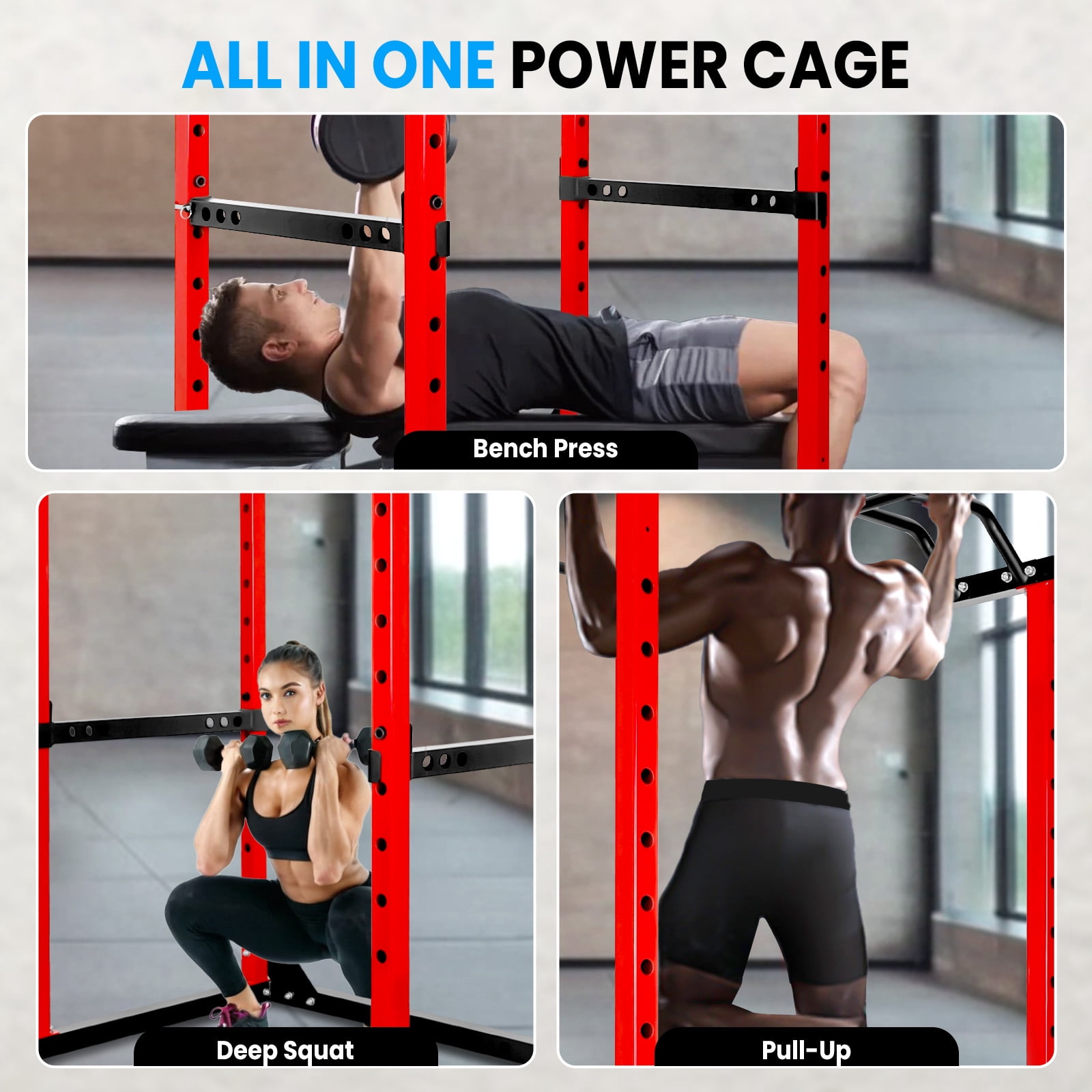 Adjustable Squat Rack, Barbell Rack with 2"x2" Square Frame, Weight Lifting Bench Press Rack for Home Gym Strength Training