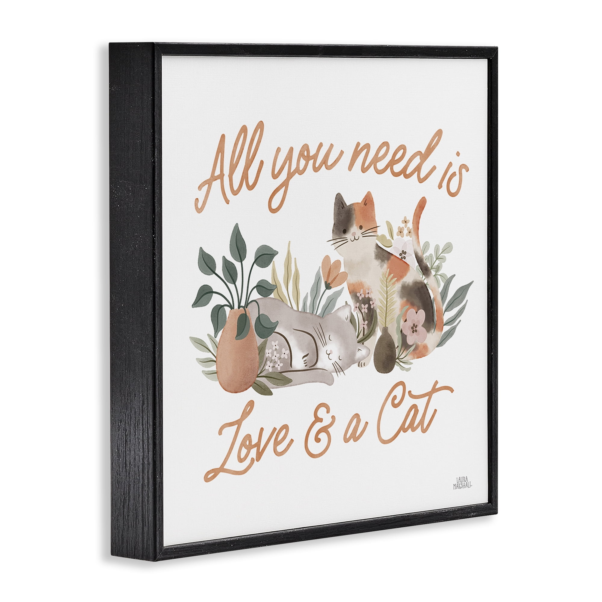 Stupell Industries Love & A Cat Phrase Animals & Insects Painting Black Framed Art Print Wall Art, 12 x 12