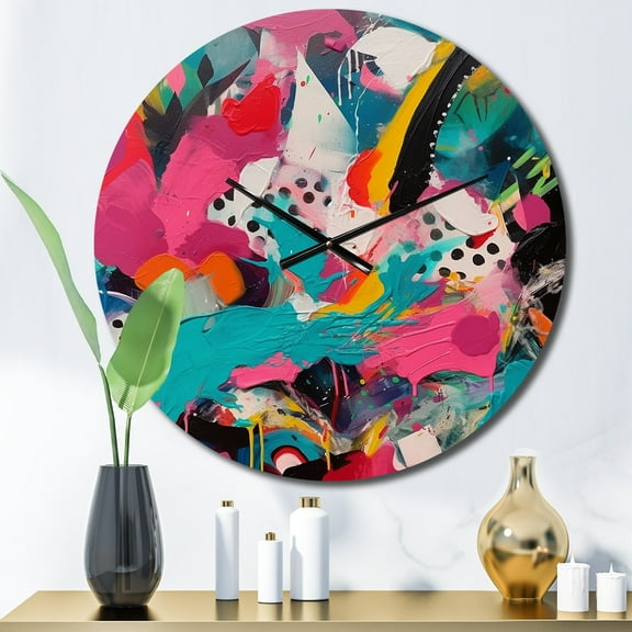 Designart "Abstract Enigma in Pink and Turquoise II" Abstract Oversized Wall Clock