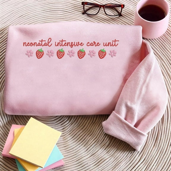 Embroidered Strawberry NICU Nurse Sweatshirt, Neonatal Intensive Care Unit Nurse TShirt, Nicu Tech Gift, Grad Nursing Tee Neonatal ICU Rn