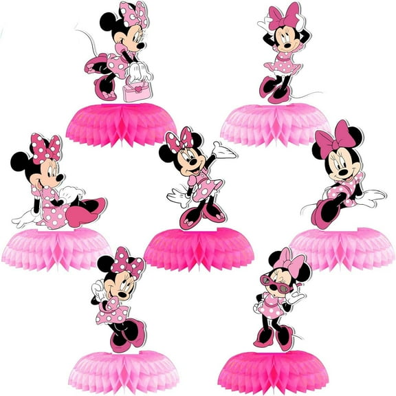 Minnie Birthday Party Supplies, 7Pcs Honeycomb Centerpieces for Mouse Party Decorations, Double Sided Table Decorations Centerpieces Party
