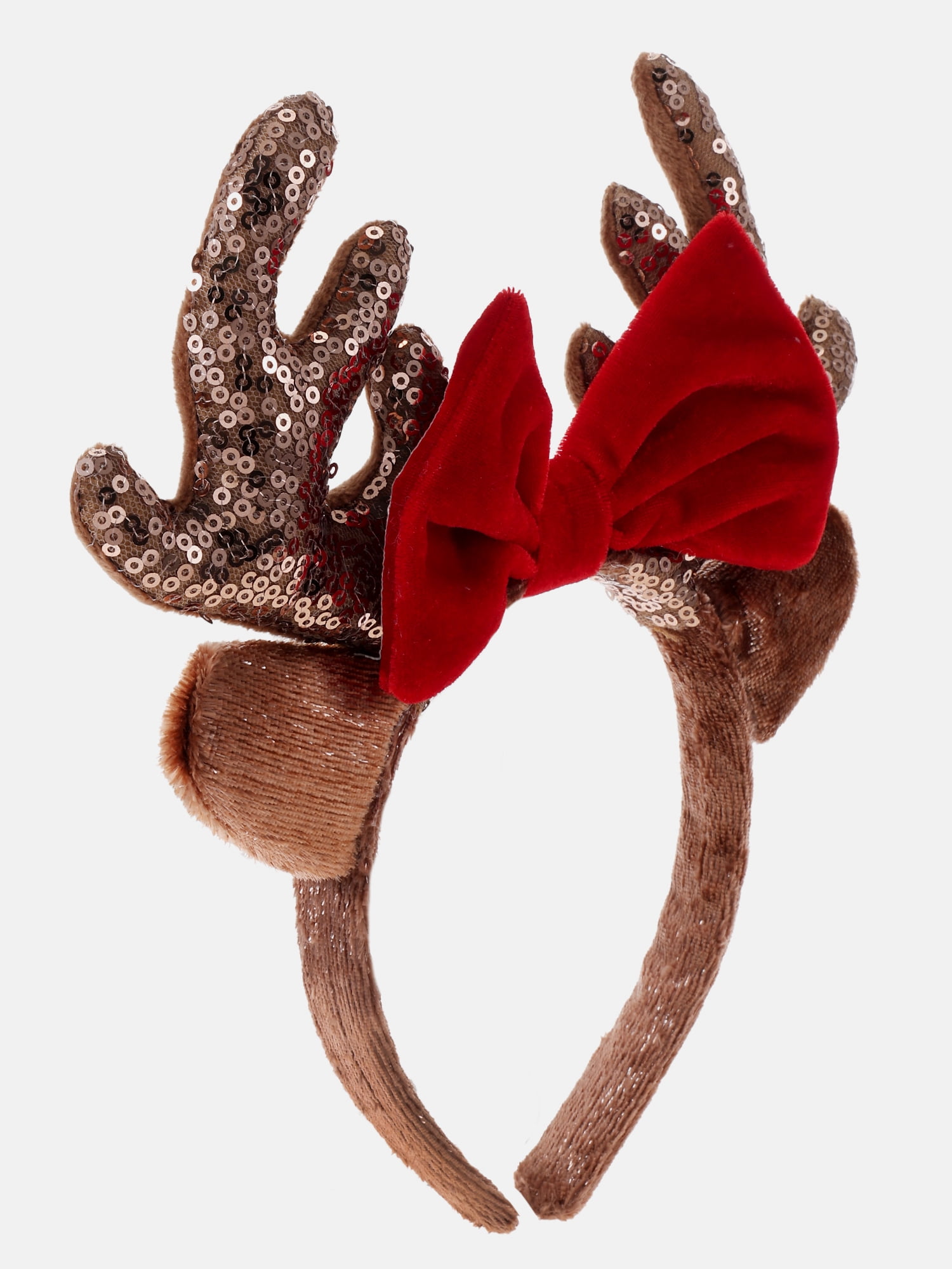 Way to Celebrate Women's Velvet Bow Reindeer Antler Headband, Brown/Red, 1 Piece, One Size Fits Most