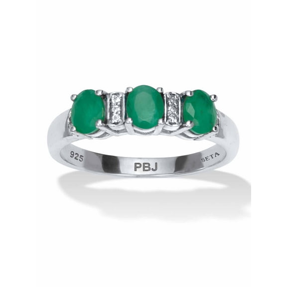PalmBeach Jewelry .75 TCW Oval Cut Genuine Green Emerald and Round Cut White Topaz Sterling Silver Ring