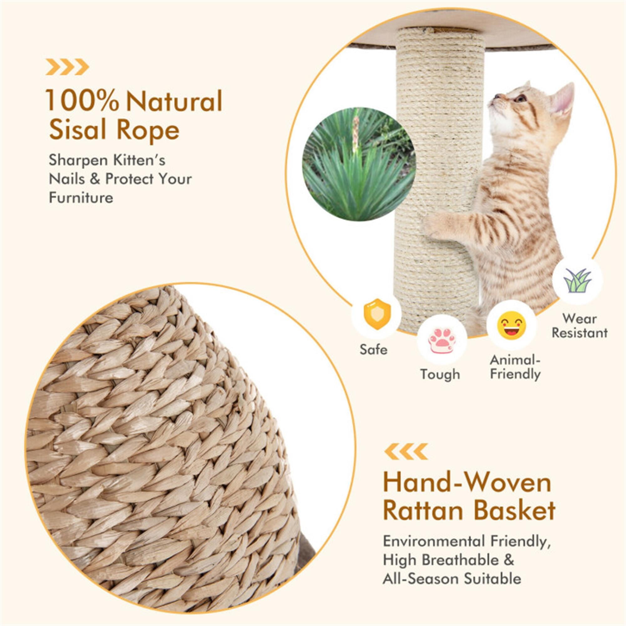 Kadyn 28" Modern Cat Tree Tower for Indoor Cats with Natural Sisal Scratching Posts, Hand-Woven Condo and Top Perch for Kittens Climb Play, Rest, Brown