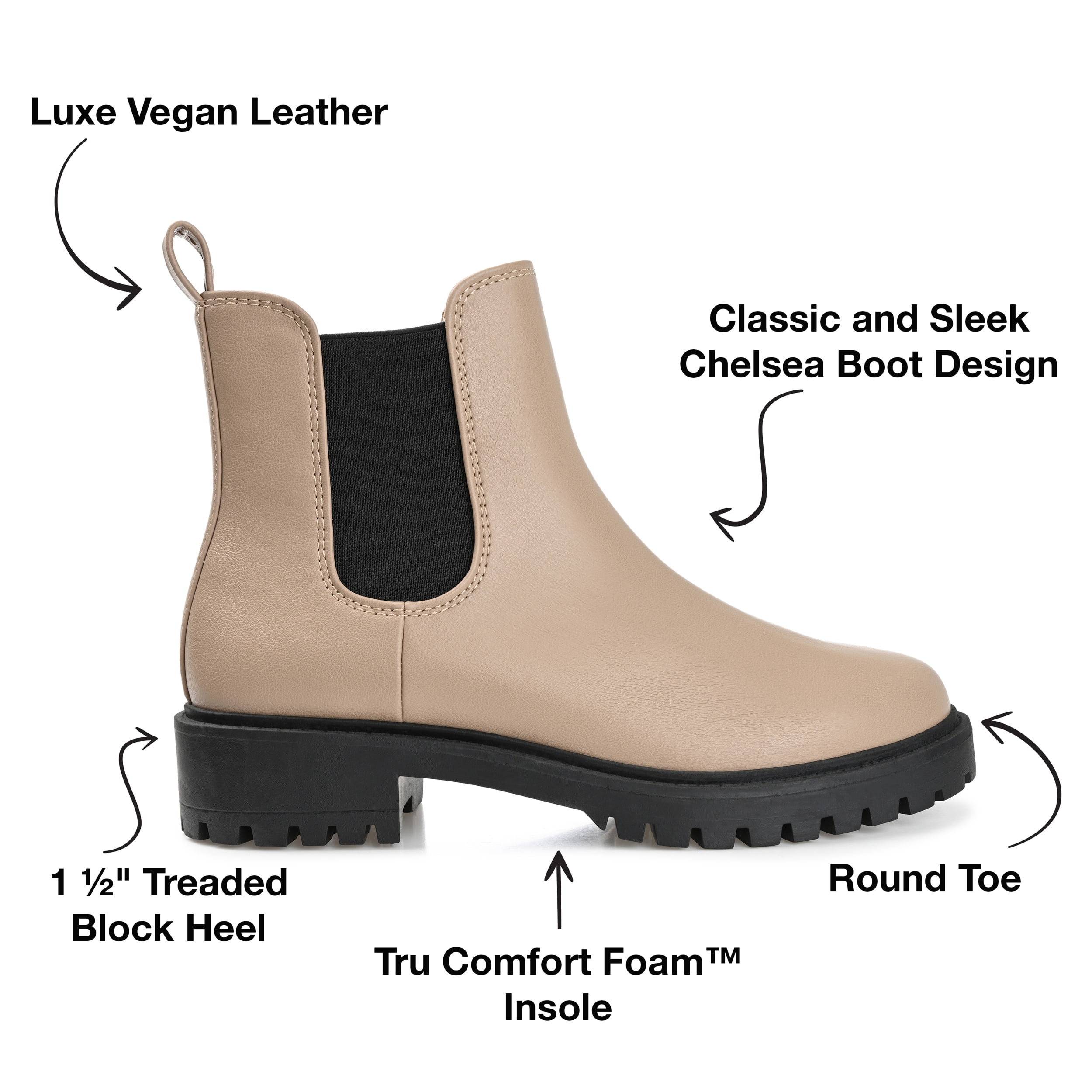 Journee Womens Kenova Round Toe Block Heel Chelsea Booties, Widths Available