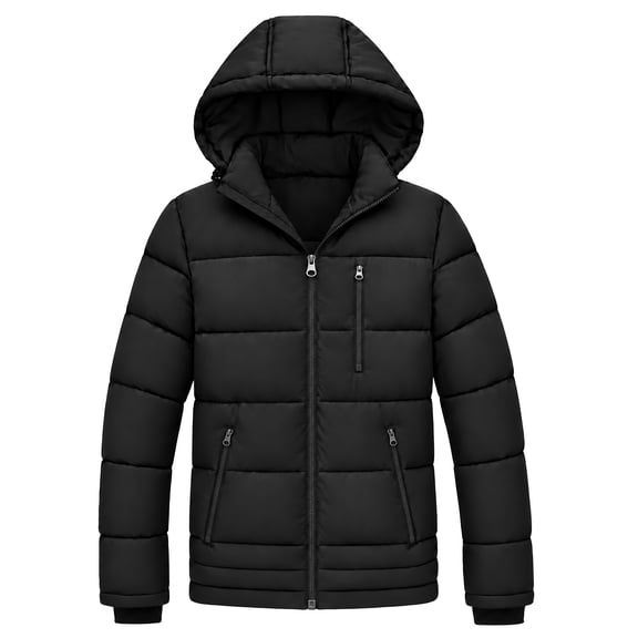 Heting Men's Winter Puffer Jacket with Hood Lightweight Quilted Coat Windproof Outerwear for Travel Daily Wear Black Large