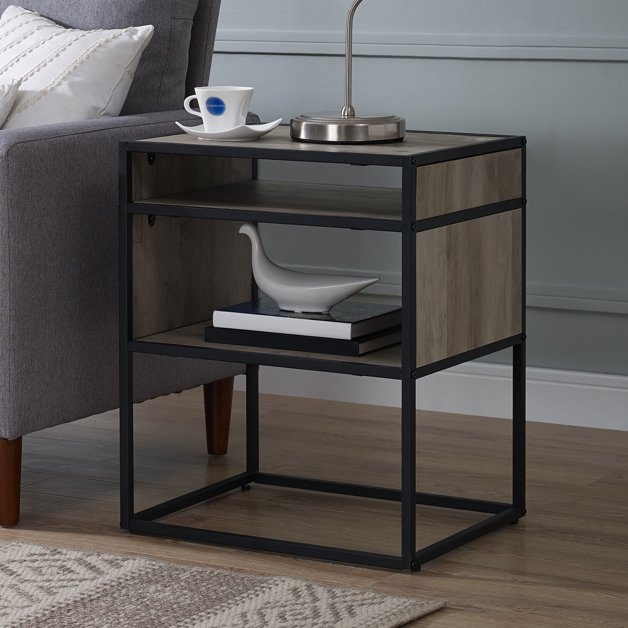 Manor Park Boseman Mixed Material End Table Grey Wash Walmart Com Walmart Com