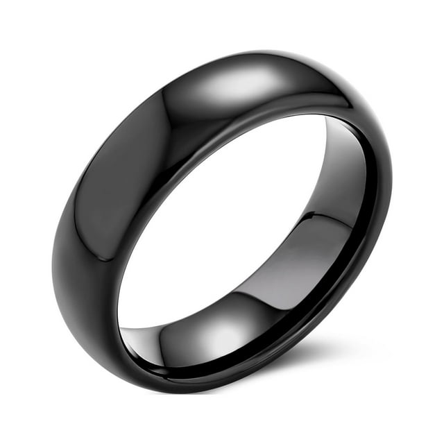 Bague de Mariage Simple en Dôme Noir pour Couples en Titane pour Hommes pour Femmes Ajustement Confortable 6MM