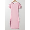 thumbnail image 5 of Casual Short Sleeve Maxi Dress - Pink V-Neck T-shirt Dress, 5 of 12
