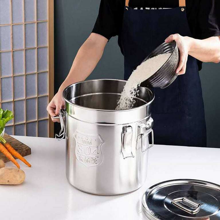 OUKANING Modern 6L Stainless Steel Rice Bucket Airtight Cereal Container  for Kitchen 