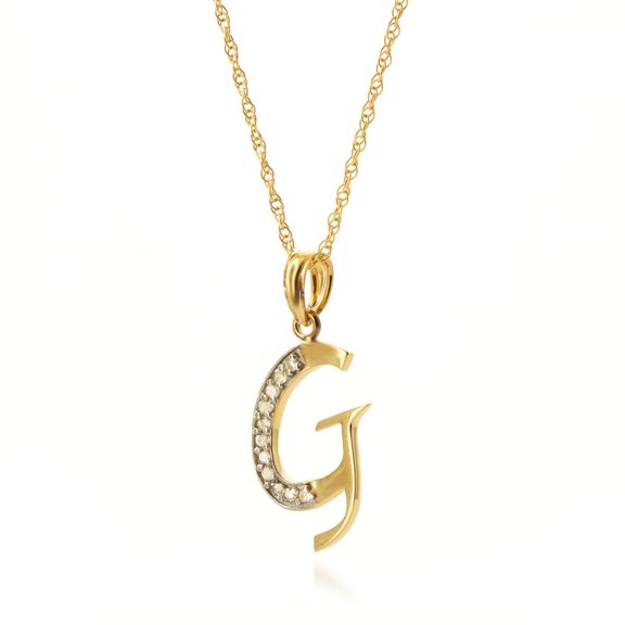Galaxy Gold GG 14K Yellow Gold Natural Diamonds Initial "G" Pendant Necklace - April Birthstone - Strength & Brilliance - 16" to 24" - Fine Jewelry for Women