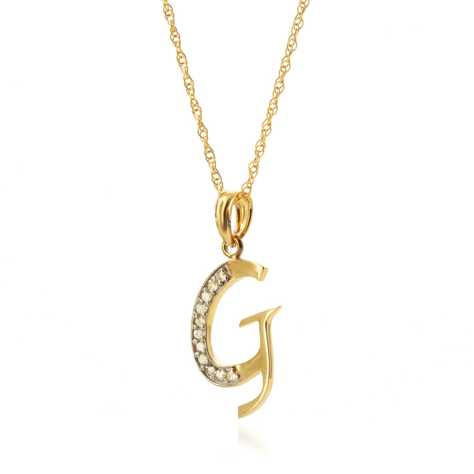 Galaxy Gold 14K Yellow Gold Natural Diamonds Initial "G" Pendant Necklace - April Birthstone - Strength & Brilliance - 16" to 24" - Fine Jewelry for Women