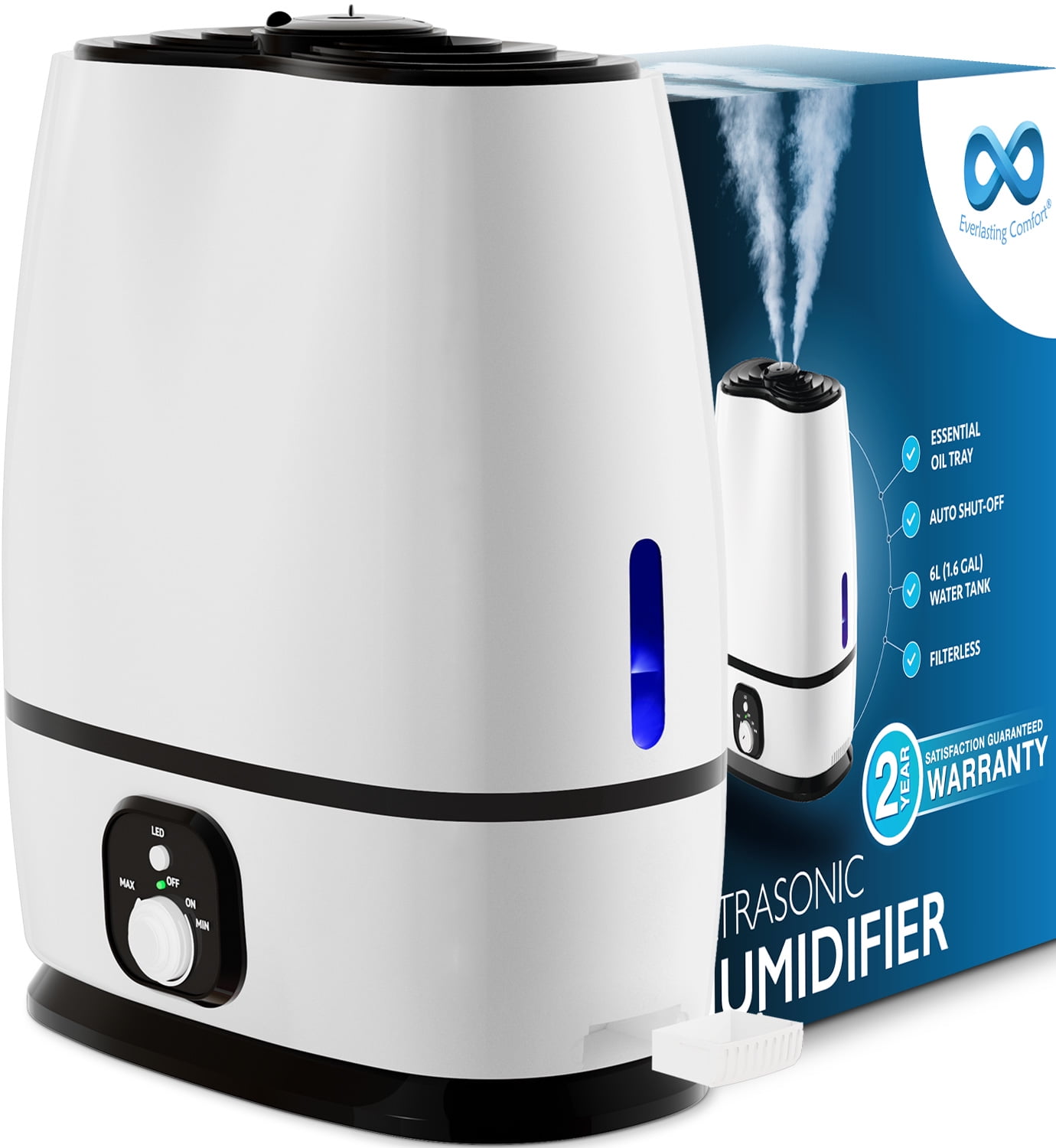 Everlasting Comfort Cool Mist Humidifier for Bedroom (6L) Filterless
