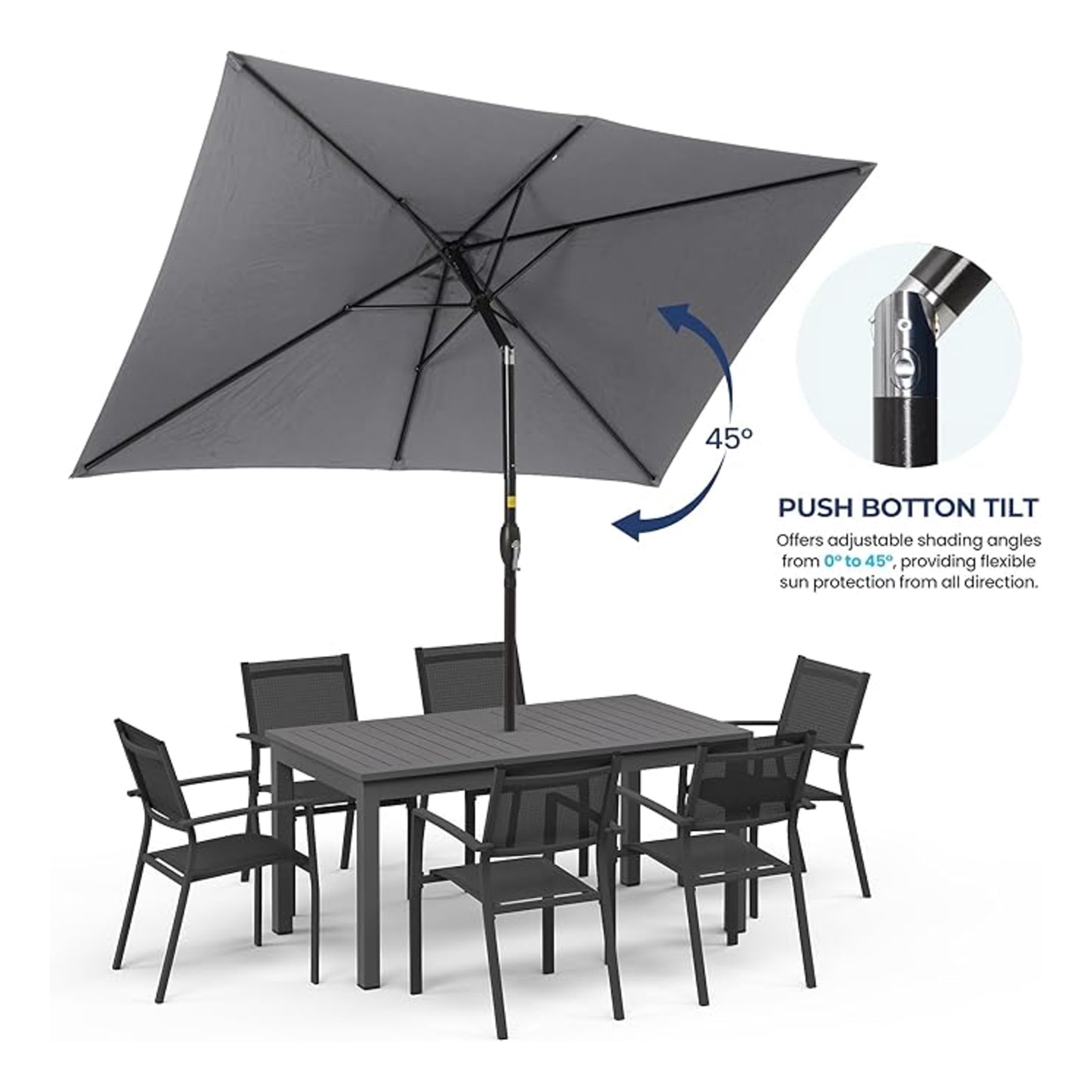 AuraLane 6.5 x 10 ft Rectangular Patio Umbrella with Crank,Tilt,Polyester UV-Resistant Canopy for Pool,Backyard & Patio(Without Base)