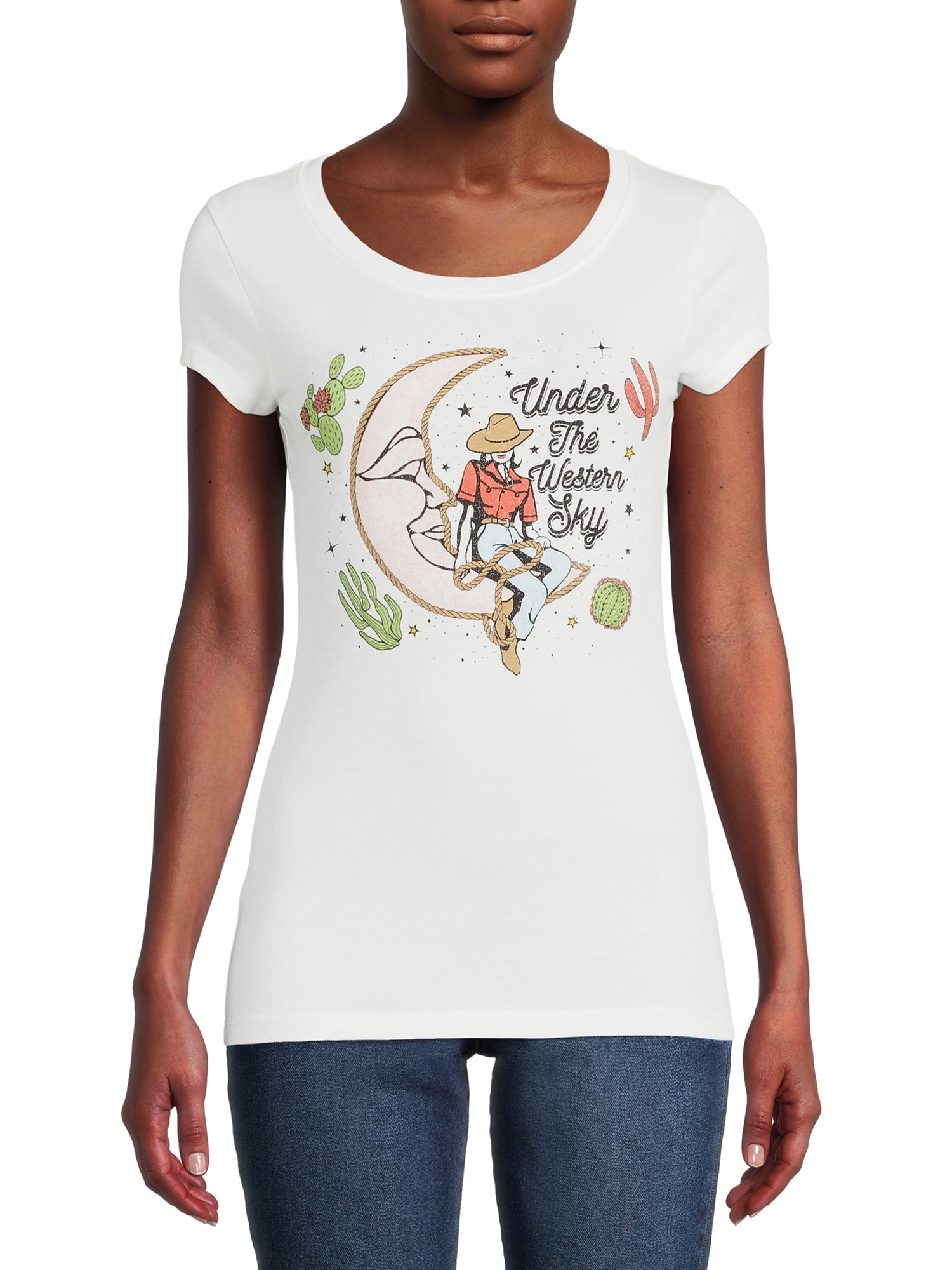 Juniors' Western Sky Graphic T-Shirt with Short Sleeves