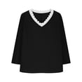thumbnail image 3 of gbyLJF Womens Lace V Neck Shirts Cotton Lined Loose Fit 3/4 Length Sleeve T-Shirts Spring Solid Color Casual Tops Blouse, 3 of 6