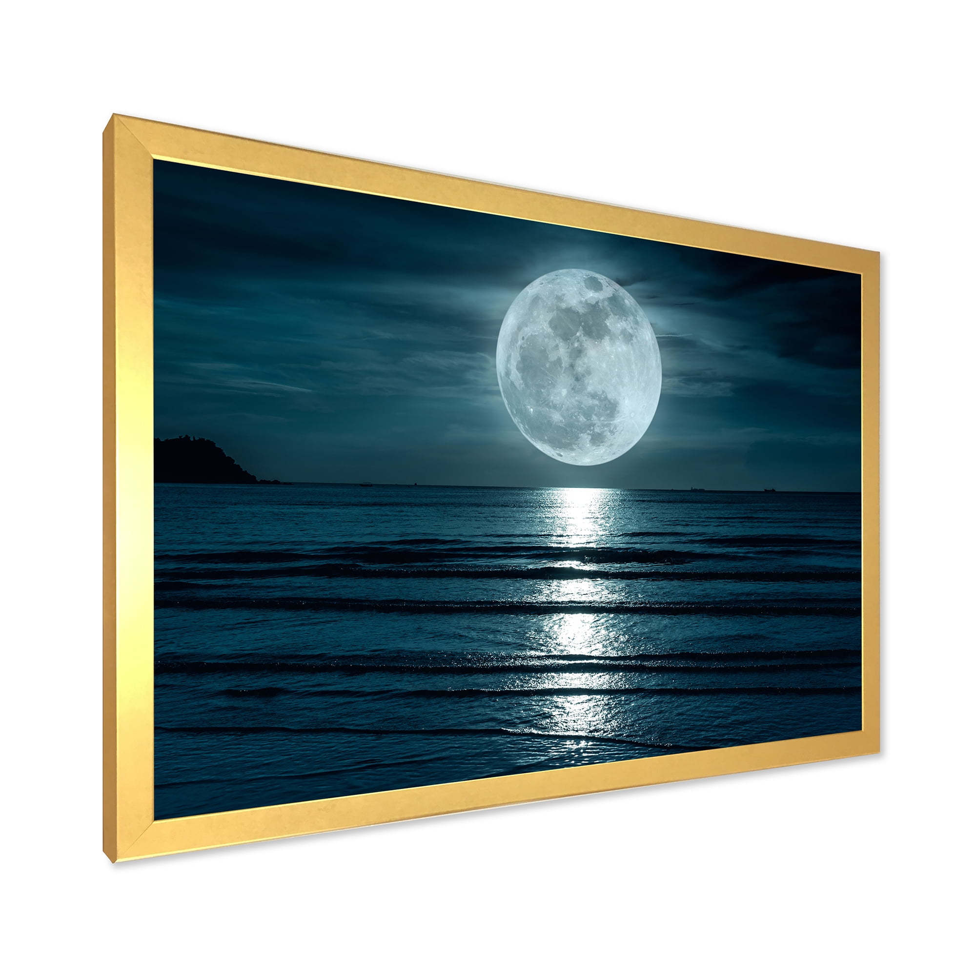 Designart 'Super Full Moon Over The Sea I' Modern Framed Art Print