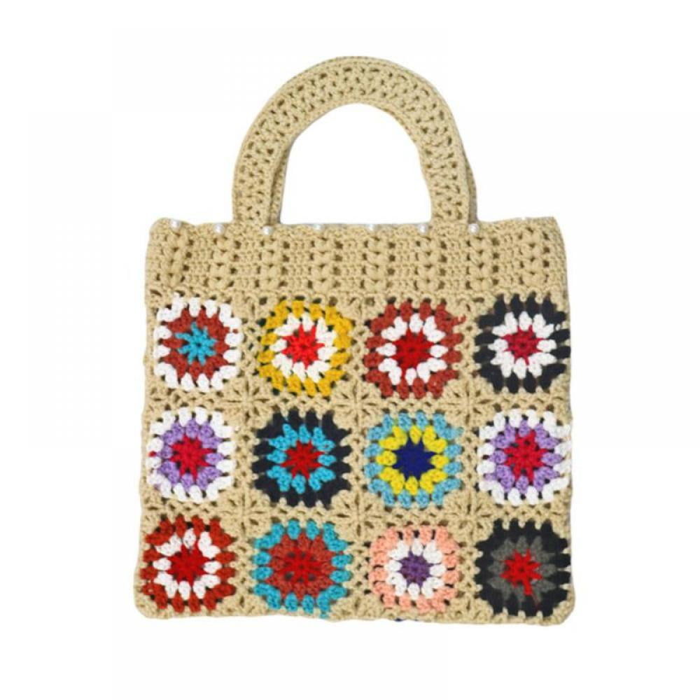 Women Knitted Handbag Crochet Shoulder Tote Crochet Beach Bag Woven ...