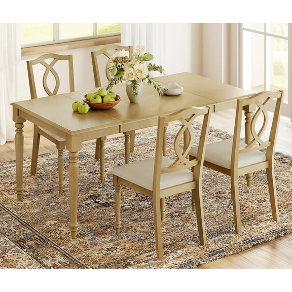 5 Piece Dining Table Set for 6-8 People - Includes One Dining Table, 4 Wood Dining Chairs, Rustic Dining Set for Kitchen, Oak
