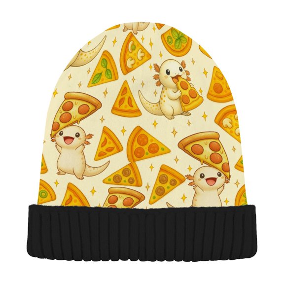 JSTEL Axolotl Pizza Beanie for Women Men Winter Hat Reversible Skull Knit Cap