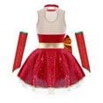 thumbnail image 3 of iiniim Christmas Dance for Girls Santa Claus Cosplay Party Figure Ice Skating Tutu Dress with Oversleeves Red 16, 3 of 7