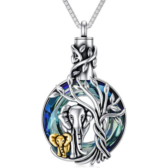 AMERTEER Elephant Urn Necklace for Ashes Cremation Necklace with Circle Crystal Elephant Cremation Jewelry Keepsake Memorial Jewelry