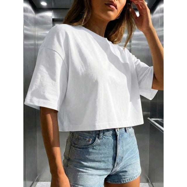 Camiseta Mujer Cuello Redondo Holgada Blanco Minimalista