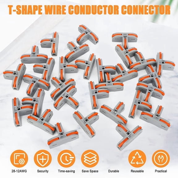 30PCS T Shape Lever Nut Wire Connector, Quick Splitter 3 Way Electrical Connectors