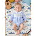 thumbnail image 5 of BemeyourBBs Newborn Baby Boy Little Brother Outfit Infant Baby Boys Spring Fall Clothes Gingham Plaid Bubble Romper Long Sleeve Letter Embroidery Doll Collar Smocked Bodysuit Jumpsuit, 5 of 9