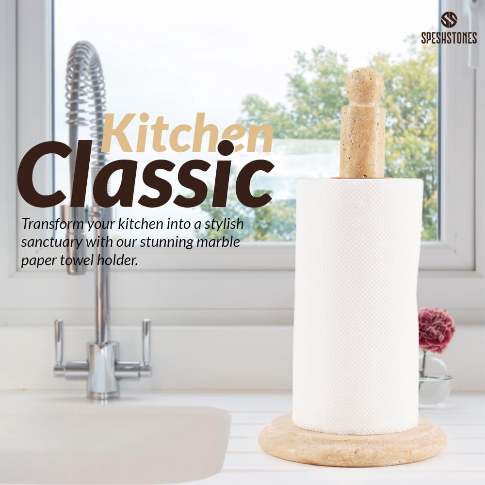 Radicaln Marble Paper Towel Holder 12.5 inch Travertine Paper Towels Organizer for Kitchen Countertop Storage, Stone Freestanding Toilet Paper Roll Stand for Bathroom Décor