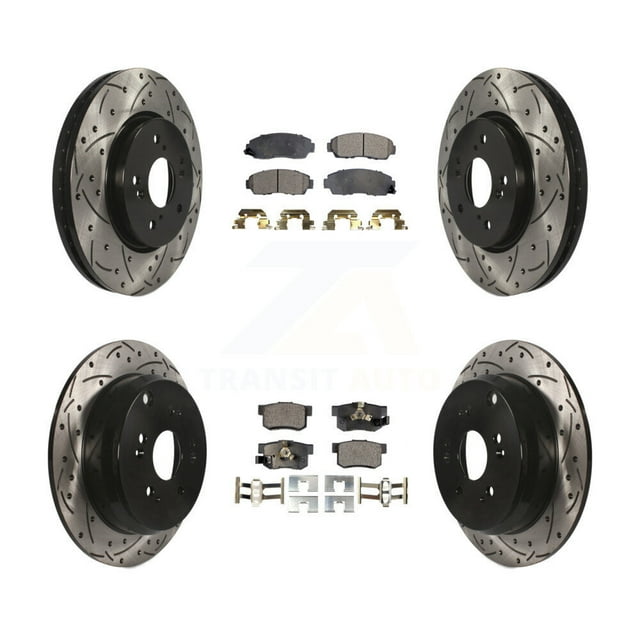 Transit Auto Front Rear Coated Drilled Slotted Disc Brake Rotors and Semi-Metallic Pads Kit for Car Honda CR-V Acura RDX KDF-100313