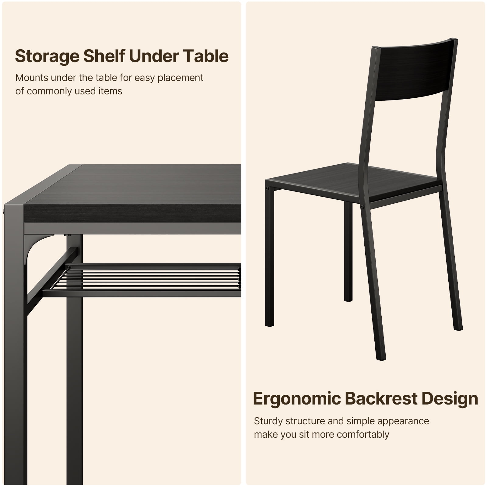 Lofka Dining Table Set for 2 to 4, Kitchen Table with Chairs and Storage Shelves for Small Space