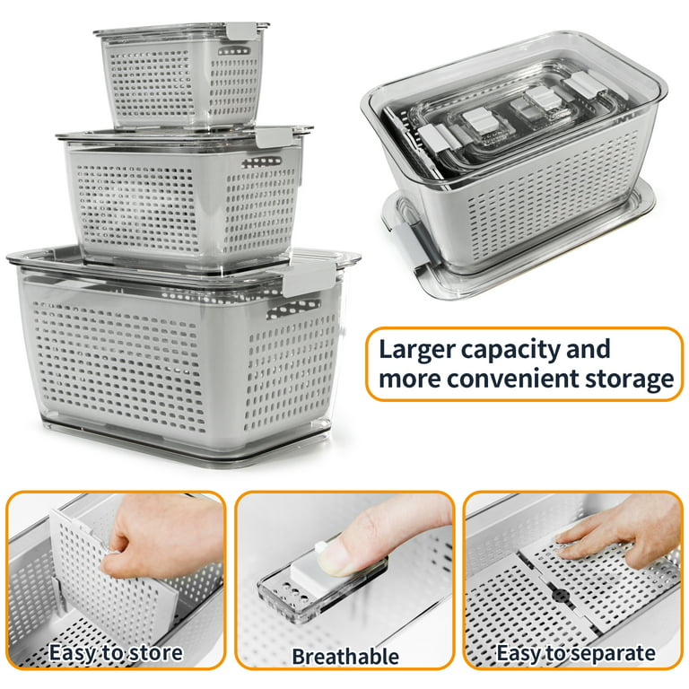 Fresh Container with Vents,Produce Saver Container Vegetable Fruit  Partitioned Storage Container Stay Fresh Organizer for Refrigerator 