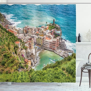Ambesonne Coastal Shower Curtain, Vernezza Italy, 69"Wx70"L, Multicolor