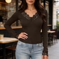 thumbnail image 4 of Fmbrln Women's Lace Trim V Neck Long Sleeve Tops Slim Fit Solid Fashion Daily T Shirt, 4 of 5