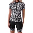 thumbnail image 1 of Women Two Piece Rash Guard Short Sleeve Swim Shirt with Shorts Swimsuits Zipper Surfing Bathing Suit Swimwear Set, 1 of 8