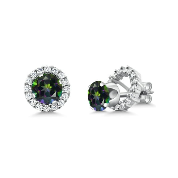 Gem Stone King 2.00 Ct Round 6mm Green Mystic Topaz 925 Sterling Silver Removable Jacket Stud Earrings