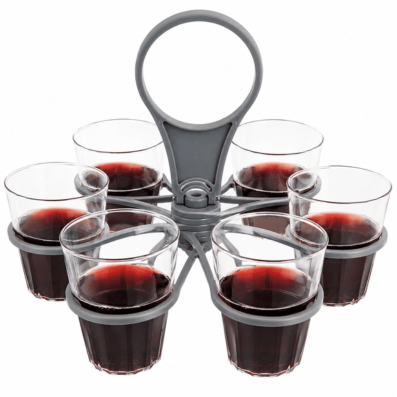 OSOPLAY Foldable 6 Cup Drink Carrier with Handle, Reusable Plastic Beverage Caddy for Coffee, Soft Drinks and Beer, Portable Cup Holder for Takeout, Delivery, Travel, Camping and Parties, Gray