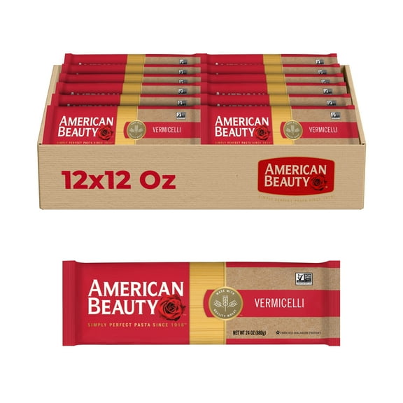 American Beauty Vermicelli Pasta, 12-Pack (24 oz Each) – Ideal for Light Pasta Dishes, Soups & Stir-Fries